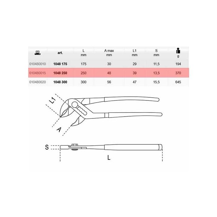 Pinza giratubi regolabile cerniera chiusa 250mm Beta 1048