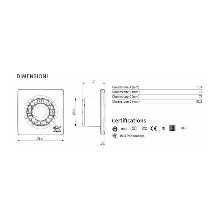 Aspiratore elicoidale da muro Vortice MF 90/3,5" - sku 11122