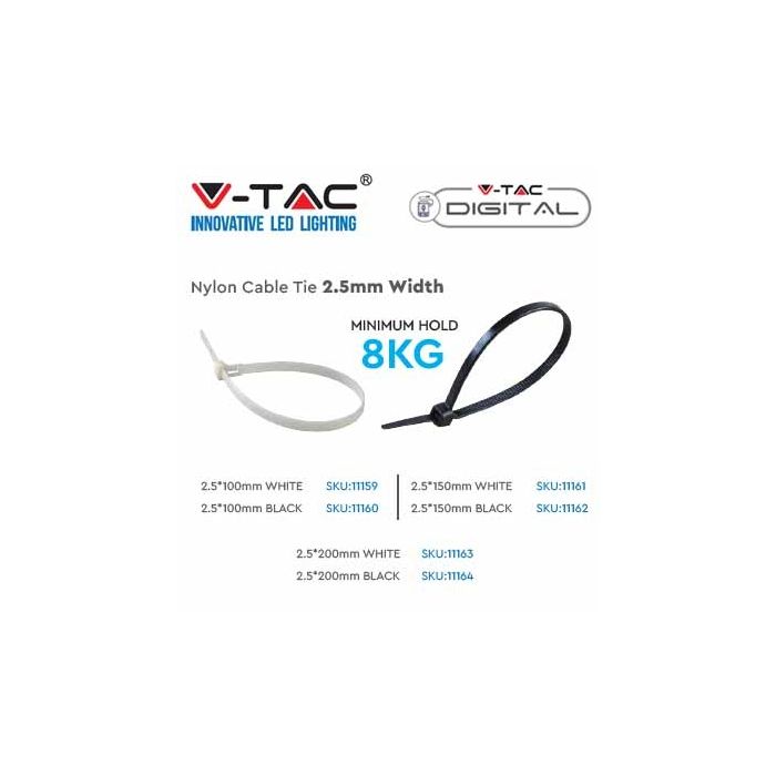 Attache-cable pour câblage 2.5x150mm noir 100pcs V-TAC - sku 11162