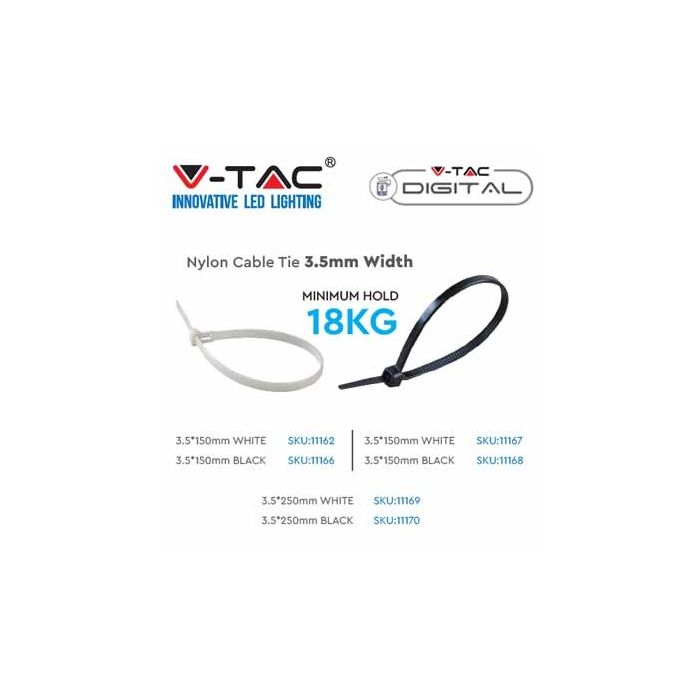 Attache-cable pour câblage 3.5x300mm noir 100pcs V-TAC - sku 11170