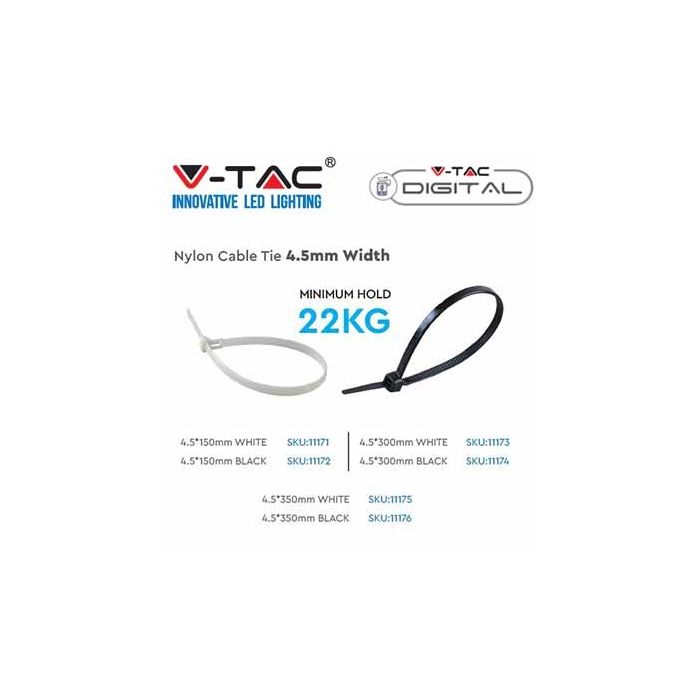 Cable tie nylon-66 clips for wiring 4.5x350mm white 100pcs V-TAC - sku 11175