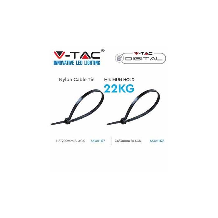 Attache-cable pour câblage 7.6x300mm noir 100pcs V-TAC - sku 11178