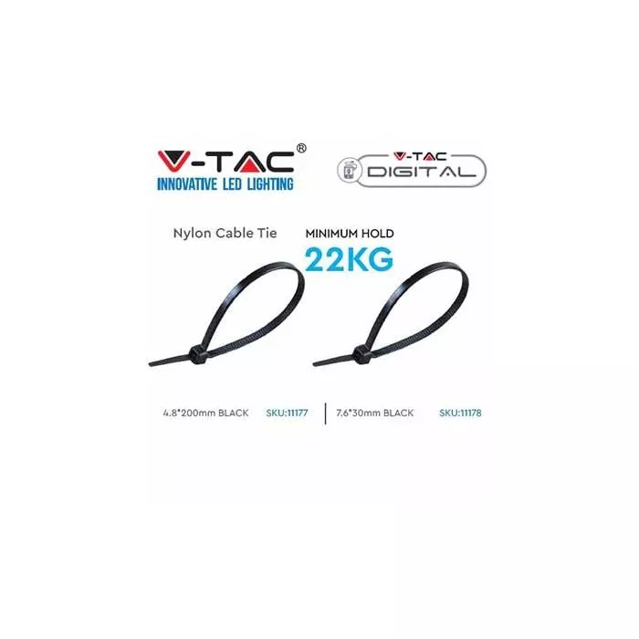 Kabelbinder für die verdrahtung nylon-66 7.6x300mm schwarz 100stk. V-TAC - sku 11178