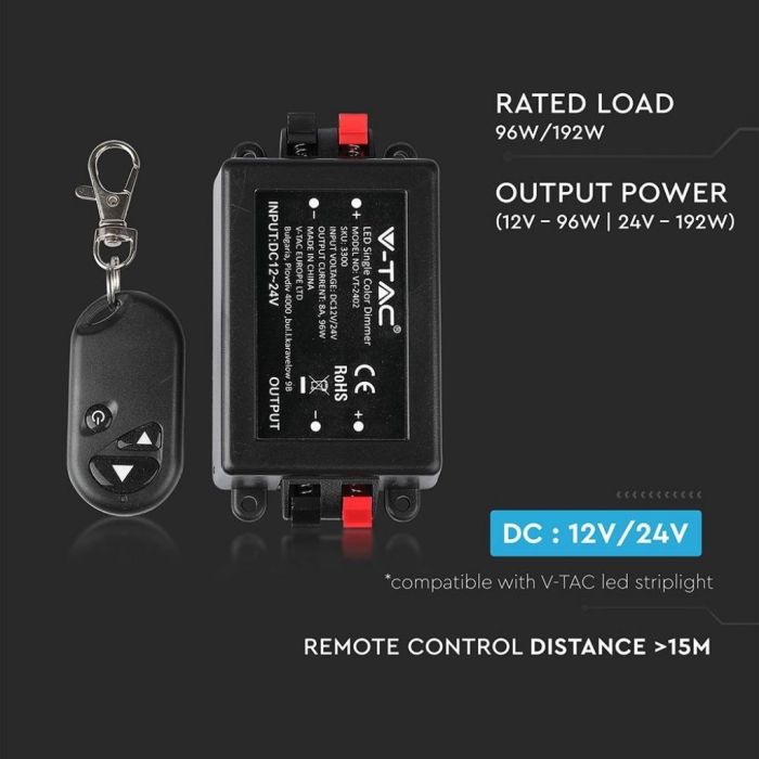 V-TAC VT-2402 Dimmer for led Strip single color with temote control - SKU 3300