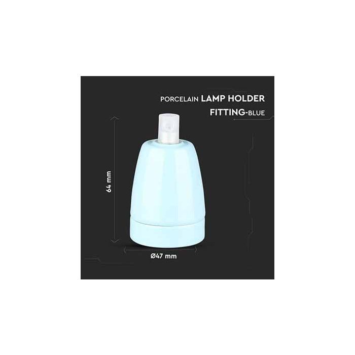 V-TAC VT-799 E27 lamp holder blue porcelain IP20 - SKU 3798