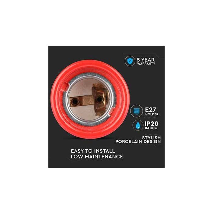 V-TAC VT-799 E27 lamp holder red porcelain IP20 - SKU 3799