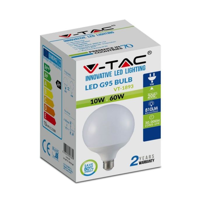 VT-1893 LED Bulb 10W G95 Е27 Thermoplastic White 6000K - 4278