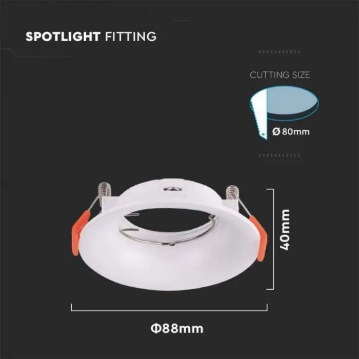 V-TAC VT-920-W runder LED-Einbaustrahler GU10 weiße Farbe aus Polycarbonat Sku 6632