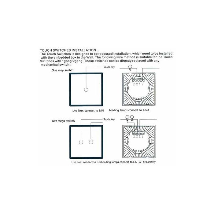 V-TAC VT-5111 touch switch 1-button 1 way black recessed body - sku 8385
