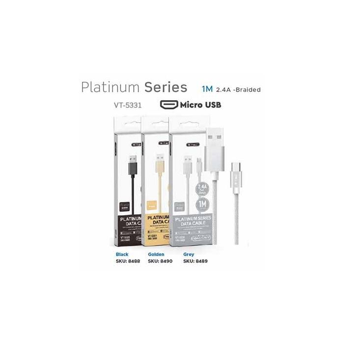 V-TAC VT-5331 1M Micro USB data cable Nylon black platinum Series - sku 8488