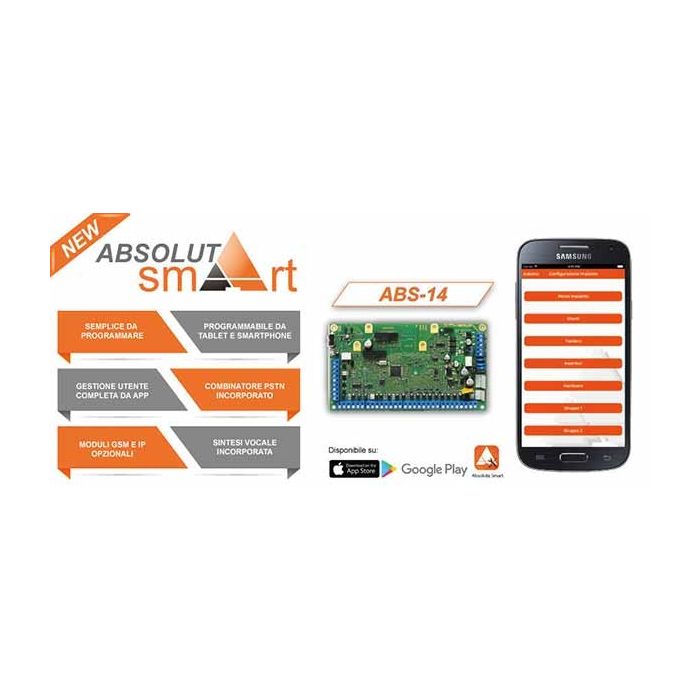 Bentel ABS-14KITSM Kit antifurto allarme absoluta smart centrale 8 zone + accessori
