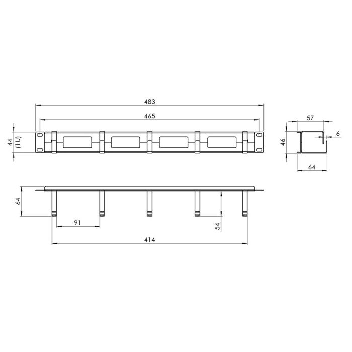 Raccogli cavi con ganci 1U per armadio Rack 19" Nero RAL9005
