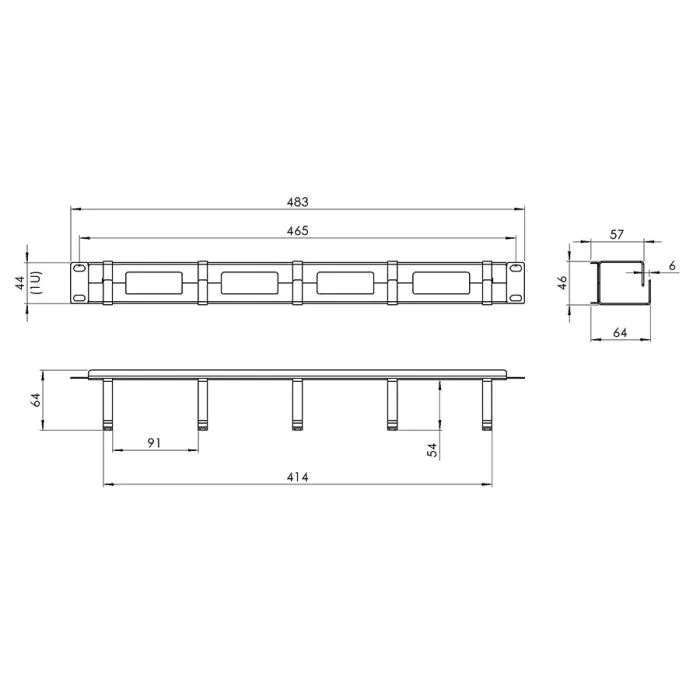 Cable organizer 1U for rack cabinets 19" black RAL9005 color steel CO19-1U-TB-B