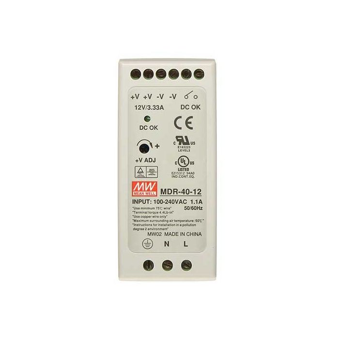 Alimentation rail DIN 40W 12V DC 3.33A Meanwell MDR-40-12