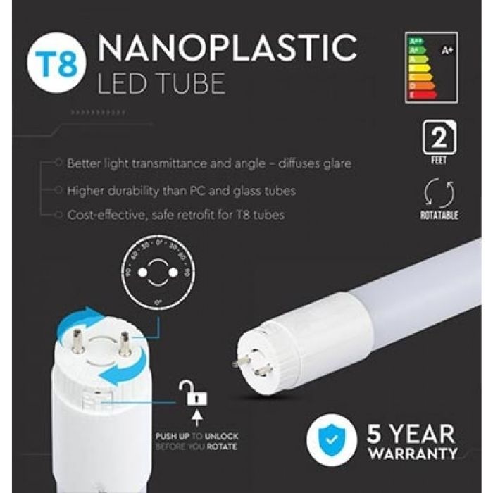 V-TAC PRO VT-061 10W LED-Röhre chip Samsung T8 G13 60CM warmweiß 3000K - SKU 650