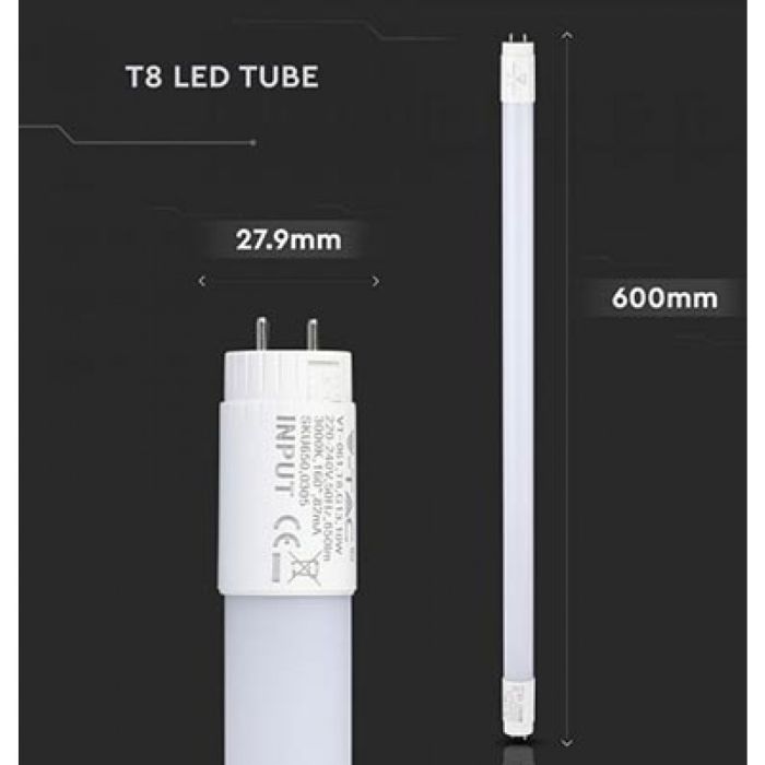 V-TAC PRO VT-061 10W LED-Röhre chip Samsung T8 G13 60CM warmweiß 3000K - SKU 650