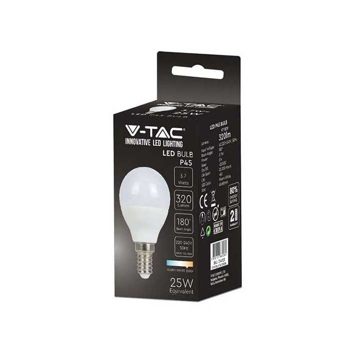 V-TAC VT-1819 3.7W LED Bulb SMD mini globe E14 P45 180° day white 4000K - SKU 214174