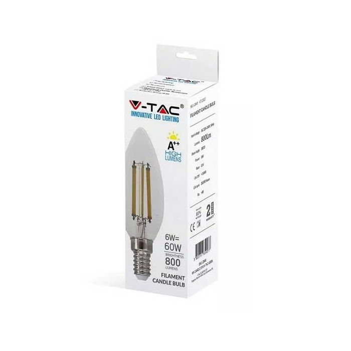 V-TAC VT-2327 6W LED candle filament E14 warm white 2700K - SKU 2848