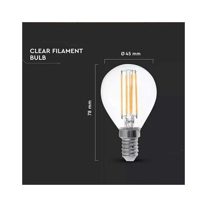 V-TAC VT-2466 6W LED globe bulb filament E14 P45 warm white 2700K - SKU 2845