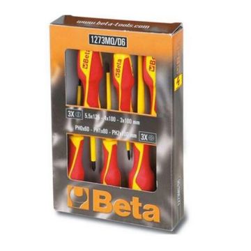 Serie di 6pz. giraviti isolati 1000V per viti lama piatta e croce Phillips® in pratica scatola Beta 1273MQ/D6