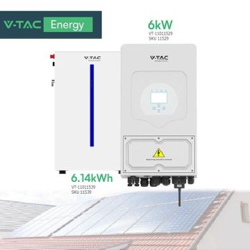 V-TAC Kit solare fotovoltaico monofase con inverter Deye 6Kw e batteria accumulo 6.14 Kwh CEI-021 100160