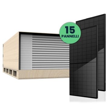 Kit fotovoltaico 6KW (6.15 KW) set 15 pz Pannello solare full black fotovoltaico monocristallino 410W modulo cornice nera e vetro temperato Waterproof IP68 - sku 11563