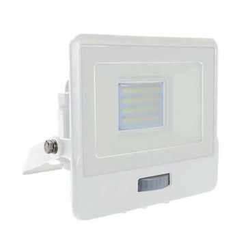 V-TAC VT-128S faro led 20W chip samsung con sensore di movimento PIR e crepuscolare bianco naturale 4000K slim alluminio bianco box derivazione IP65 - SKU 20272