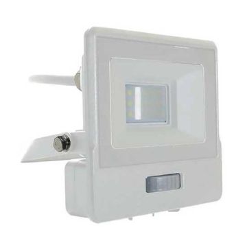 V-TAC VT-118S-1 faro led 10W chip samsung con sensore di movimento PIR e crepuscolare bianco naturale 4000K slim alluminio bianco IP65 - SKU 20293