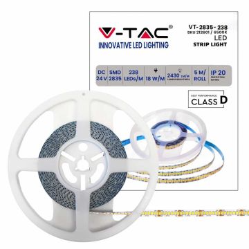 V-TAC VT-2835 Striscia 1190LED 24V 18w/m SMD2835 5Mt bianco freddo 6400K IP20 no wp - SKU 212601