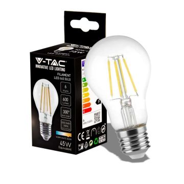 V-Tac VT-1887 Lampadina a LED lampada 6W filamento E27 A60 4500K 300° 600LM - 214303