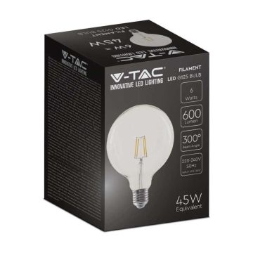 V-TAC VT-1983 Lampadina led Globo 6W trasparente filamento E27 G125 luce bianco caldo 3000K - 214304