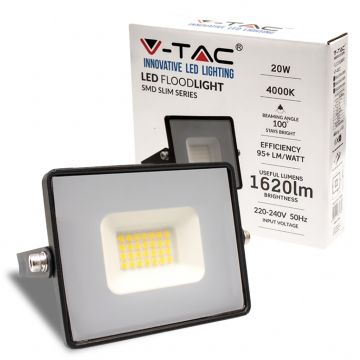 V-TAC VT-4021 Faro led smd 20W bianco freddo 6400K E-Series G2 ultra slim nero 1620lm IP65 - sku 215948