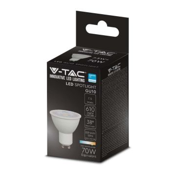 V-TAC PRO VT-291 Lampadina led GU10 faretto 38° chip samsung SMD 7.5W bianco caldo 3000K - SKU 21875