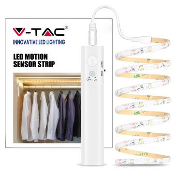 V-TAC VT-8082 Kit striscia led 2.8W 1M IP65 con alimentazione a batterie e sensore movimento PIR bianco caldo 3000K - SKU 2573