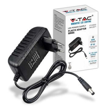 V-TAC VT-23032 Alimentatore switching stabilizzato 30W 12V 2.5A jack 2.1mm Plug&play - SKU 2671