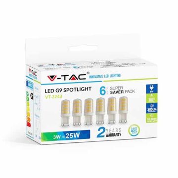 KIT Super Saver Pack V-TAC VT-2243 6PCS/PACK Lampadine LED SMD 3W G9 bianco caldo 3000K - SKU 2745