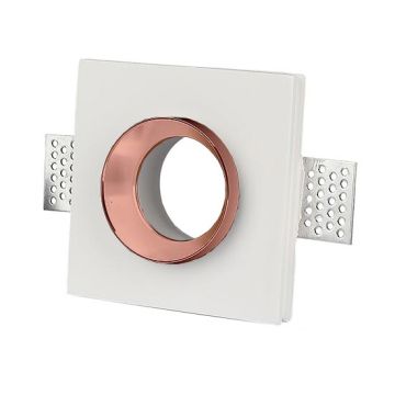 V-TAC VT-866 portafaretto incasso scomparsa quadrato gesso con bordo metallo cromato oro rosa 1xGU10-GU5.3 - SKU 3150