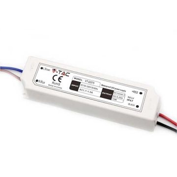 V-TAC VT-22075 Alimentatore slim led 75W 12V 6A waterproof IP67 in plastica cavi a saldare  - SKU 3235