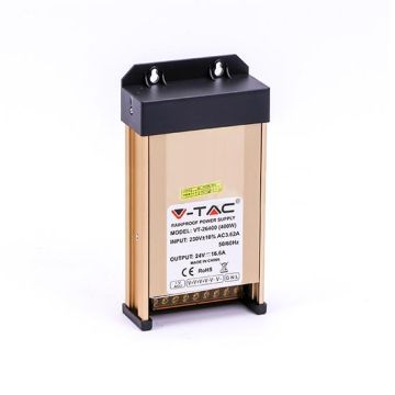 V-TAC VT-26400 Alimentatore SLIM in metallo 400W 24V 16.6A IP45 3 uscite con morsetti a vite - SKU 3265