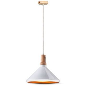 V-TAC VT-7425 Portalampada lampadario a campana Pendente alluminio e legno 1MT E27 Elegant Ф350mm - SKU 3763