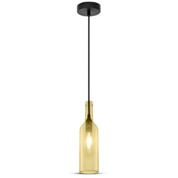 V-TAC VT-7558 Lampadario led forma bottiglia decorativo in vetro ambrato 1MT attacco E14 Ф72mm colore ambra sku 3770