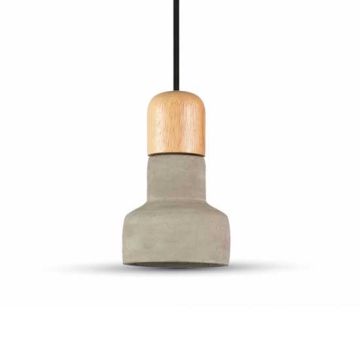 Lampadario Portalampada 1MT E27 Ф120mm - Calcestruzzo Colorato + Legno Mod VT-7125 - SKU 3855 Grigio