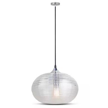 V-TAC VT-7350 Lampadario portalampada 1mt vetro smerigliato trasparente 1xE27 Ф330mm - SKU 3879