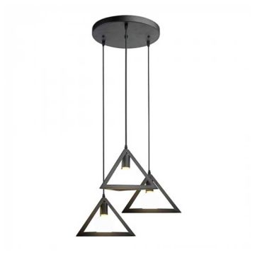 Lampadario pendente V-TAC tripla campana Geometric triangolare 3xE27 1MT Ф250mm Metallo Nero opaco VT-7144 – SKU 3927