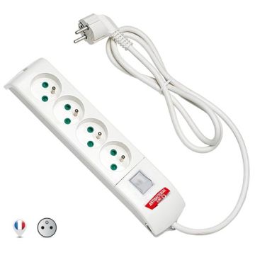 Multipresa FIDO 4 prese francesi std. 2P+E 16A con interruttore luminoso antibatterica by Biocote contro il 99% dei virus Fanton 4201002FRAB