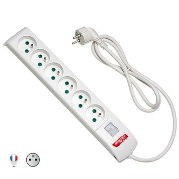 Multipresa FIDO 6 prese francesi std. 2P+E 16A con interruttore luminoso antibatterica by Biocote contro il 99% dei virus Fanton 4202002FRAB