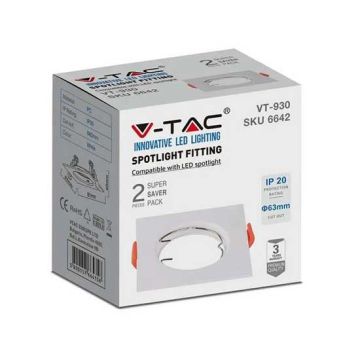 V-TAC VT-930 Portafaretti da incasso quadrato policarbonato bianco box 2pcs per lampadine GU10-GU5.3 - sku 6642