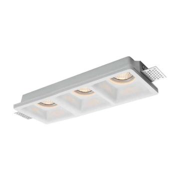 V-TAC VT-11003 Portafaretto led in gesso da incasso rettangolare a scomparsa tagli smussato per 3 faretti 3*GU10/GU5.3 bianco sku 6764