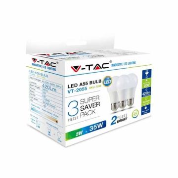 KIT Super Saver Pack V-TAC Lampadine bulbo LED 5W E27 bianco caldo 2700K VT-2055 - SKU 7266