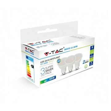 KIT Super Saver Pack V-TAC 3PCS/PACK Lampadine SPOT LED faretto 5W GU10  VT-2095 - SKU 7271 Bianco freddo 6400K